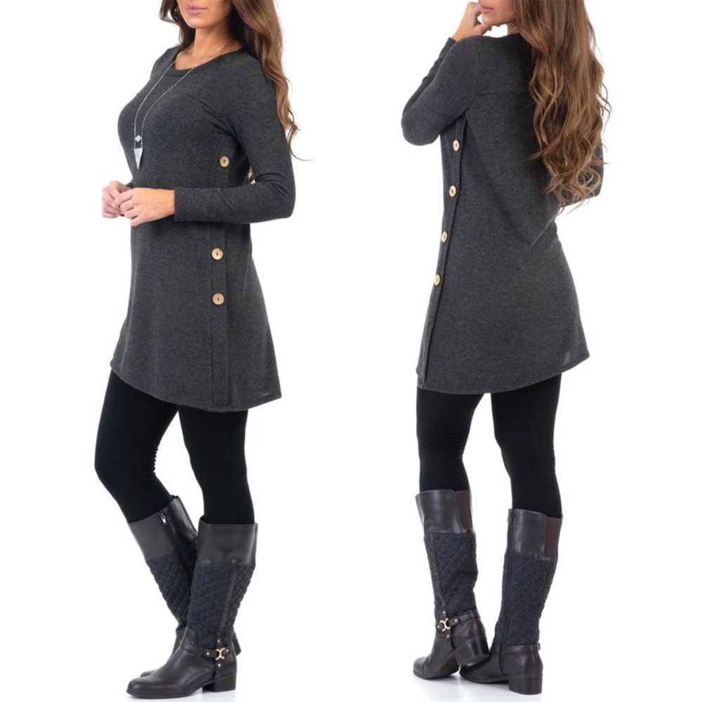 Women s Assymetrical Hacci Tunic with Buttons